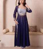 Blue mirror work georgette anarkali suit set for women