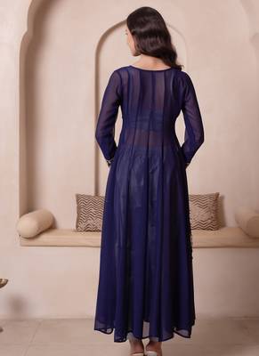 Blue mirror work georgette anarkali suit set for women 2