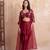 Maroon floral embroidered satin cape dhoti skirt set for women