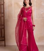 Magenta handwork georgette sharara kurta set with dupatta for women