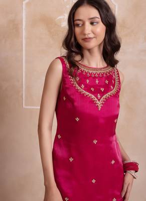 Magenta handwork georgette sharara kurta set with dupatta for women 3