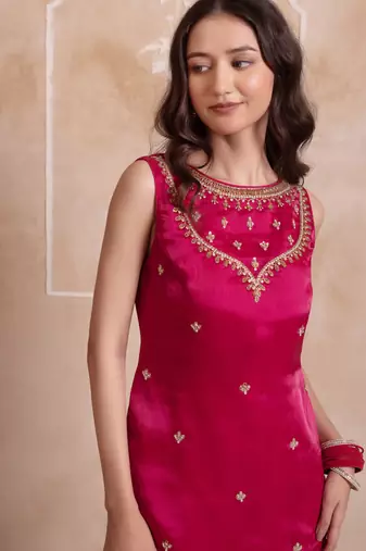 Magenta handwork georgette sharara kurta set with dupatta for women