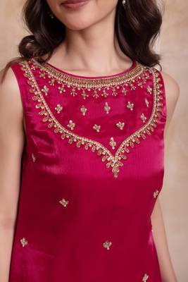Magenta handwork georgette sharara kurta set with dupatta for women 4