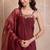 Maroon embellished crepe tunic palazzo set with organza dupatta for women
