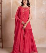 Pink embroidered georgette sharara set with dupatta for women
