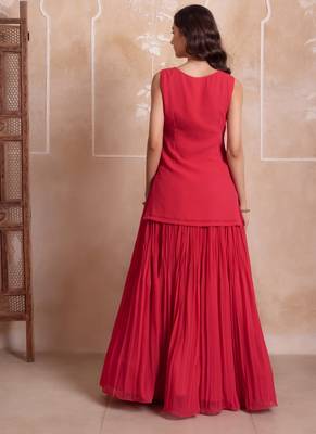 Pink embroidered georgette sharara set with dupatta for women 2