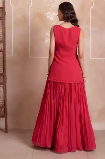 Pink embroidered georgette sharara set with dupatta for women