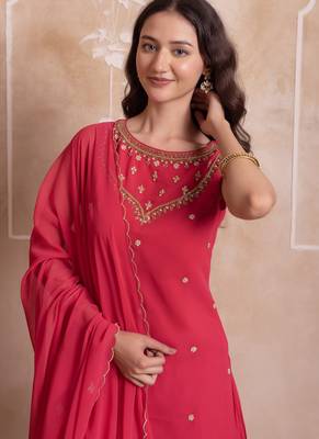 Pink embroidered georgette sharara set with dupatta for women 3