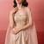 Beige champagne gold handwork georgette draped skirt set with shrug for women