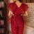 Magenta solid georgette v-neck ruffle top & flared pant co-ord set for women