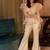 Beige solid georgette v-neck ruffle top & flared pant co-ord set for women