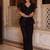 Black solid georgette v-neck ruffle top & flared pant co-ord set for women