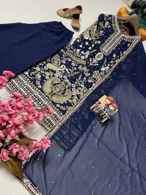 Navy blue georgette embroidered palazzo suit 2