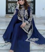 Navy blue designer rangoli silk kurti palazzo with dupatta