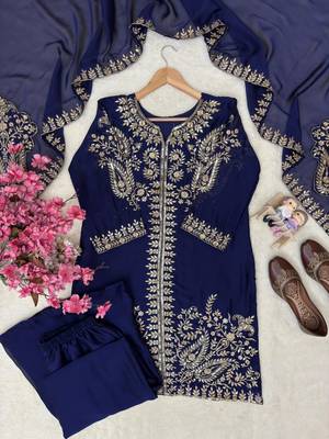 Navy blue designer rangoli silk kurti palazzo with dupatta 2