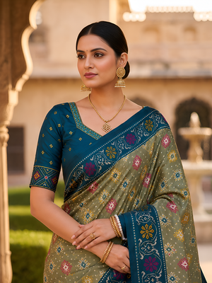 Green patola silk saree with zari weaving meenakari patola design 5