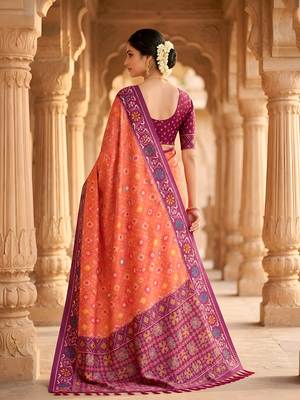 Peach patola silk saree with zari weaving meenakari patola design 3