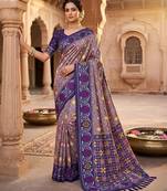 Onion pink patola silk saree with zari weaving meenakari patola design