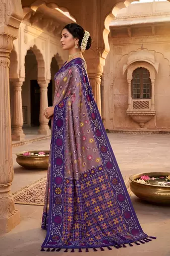 Onion pink patola silk saree with zari weaving meenakari patola design