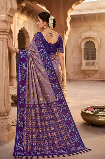 Onion pink patola silk saree with zari weaving meenakari patola design