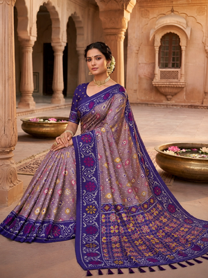 Onion pink patola silk saree with zari weaving meenakari patola design 4