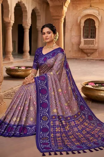 Onion pink patola silk saree with zari weaving meenakari patola design