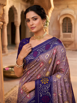 Onion pink patola silk saree with zari weaving meenakari patola design 5