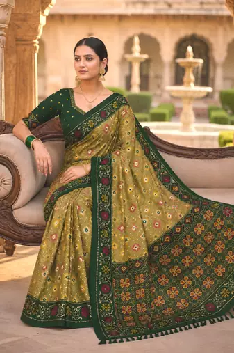 Green patola silk saree with zari weaving  meenakari patola design