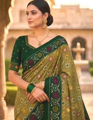 Green patola silk saree with zari weaving  meenakari patola design 5