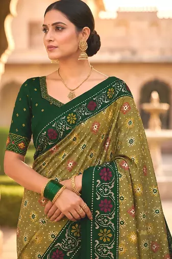 Green patola silk saree with zari weaving  meenakari patola design
