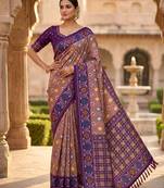 Onion pink patola silk saree with zari weaving meenakari patola design