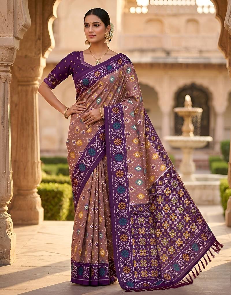 Onion pink patola silk saree with zari weaving meenakari patola design