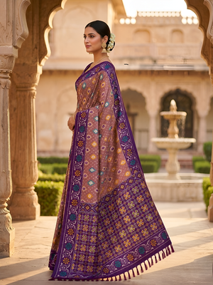 Onion pink patola silk saree with zari weaving meenakari patola design 2