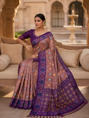 Onion pink patola silk saree with zari weaving meenakari patola design 4
