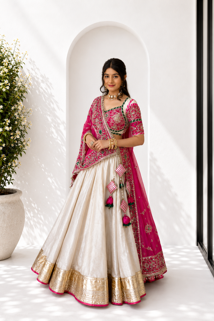 Cotton Navratri Wear Heavy Embroidered Lehenga Choli and Dupatta Set