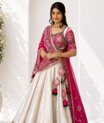 Cotton Navratri Wear Heavy Embroidered Lehenga Choli and Dupatta Set