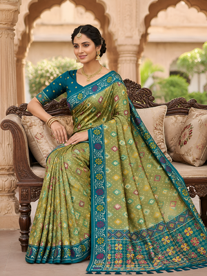 Green patola silk saree with zari weaving meenakari patola design 4