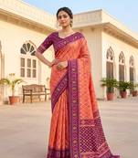 Peach patola silk saree with zari weaving meenakari patola design