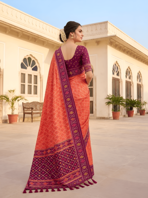 Peach patola silk saree with zari weaving meenakari patola design 4