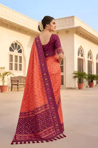 Peach patola silk saree with zari weaving meenakari patola design