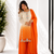 Heavy Embroidered White/Orange Kurta Palazzo and Dupatta Set