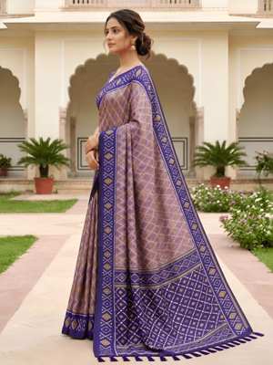 Onion pink patola silk saree with zari weaving meenakari patola design 2