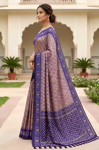 Onion pink patola silk saree with zari weaving meenakari patola design