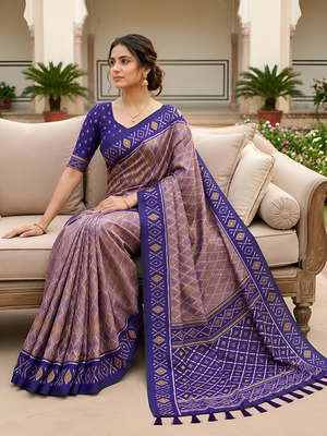 Onion pink patola silk saree with zari weaving meenakari patola design 3
