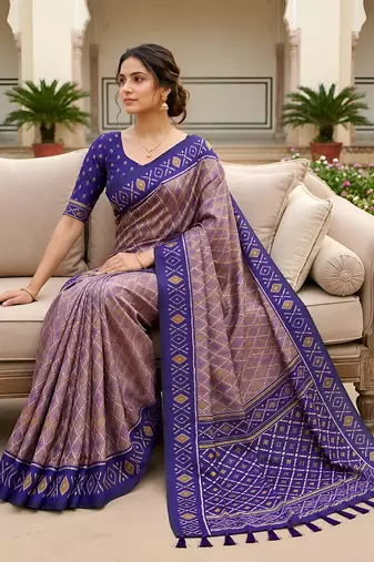 Onion pink patola silk saree with zari weaving meenakari patola design