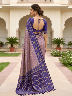 Onion pink patola silk saree with zari weaving meenakari patola design 4