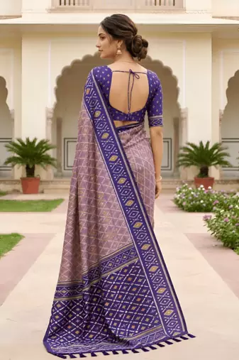 Onion pink patola silk saree with zari weaving meenakari patola design