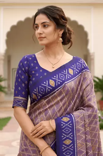Onion pink patola silk saree with zari weaving meenakari patola design