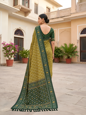 Green patola silk saree with zari weaving meenakari patola design 4