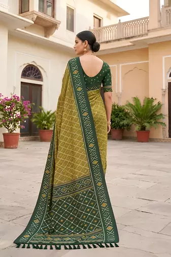 Green patola silk saree with zari weaving meenakari patola design
